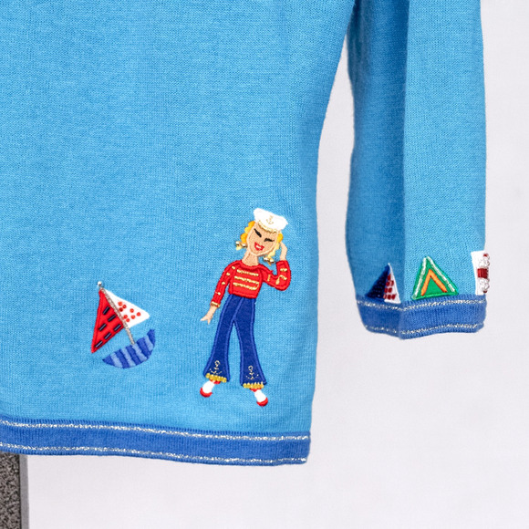 Vintage Jack B Quick Colorful Beaded Embellished Cardigan MEDIUM Nautical Sailor - Picture 7 of 8